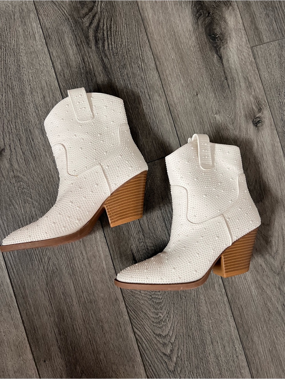 White Western Ankle Boots with Block Heel - Women's